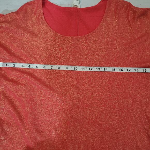 Chico's Size 1 US M Shimmer Andrina Split Sleeve Orange Gold Metallic Top Party - Picture 7 of 11